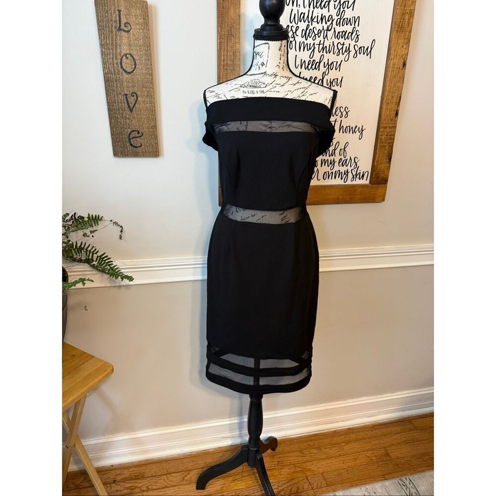 Sami & Jo Women's Mesh Panel Trim Off The Shoulder Bodycon Dress Black Small